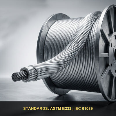 Conducteur ACSR nu ASTM B232 & BS 215-2 – Aluminium câblé acier renforcé Hawk, Drake, Raven & Dog pour lignes de transmission aériennes